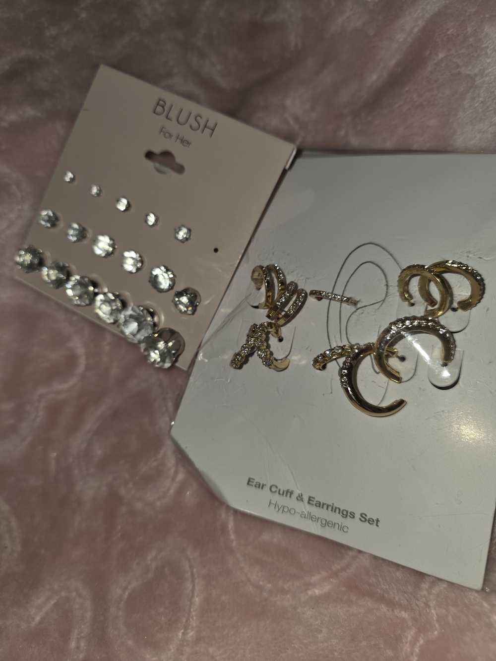 Blush Gold Ear Cuff & Clear Crystal Stud Earring Set